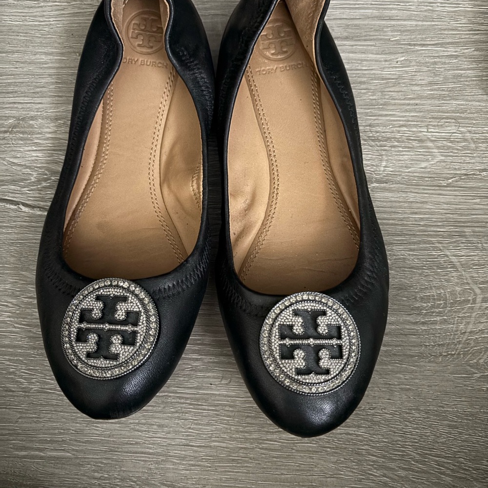 Tory Burch Black Leather Ballet Flats